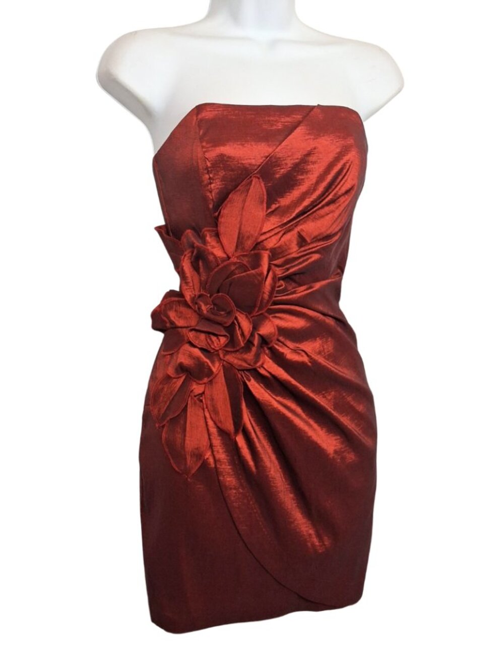 JESSICA MCCLINTOCK Red Floral Dress Strapless Party Sculpted Cocktail 2 XSmall